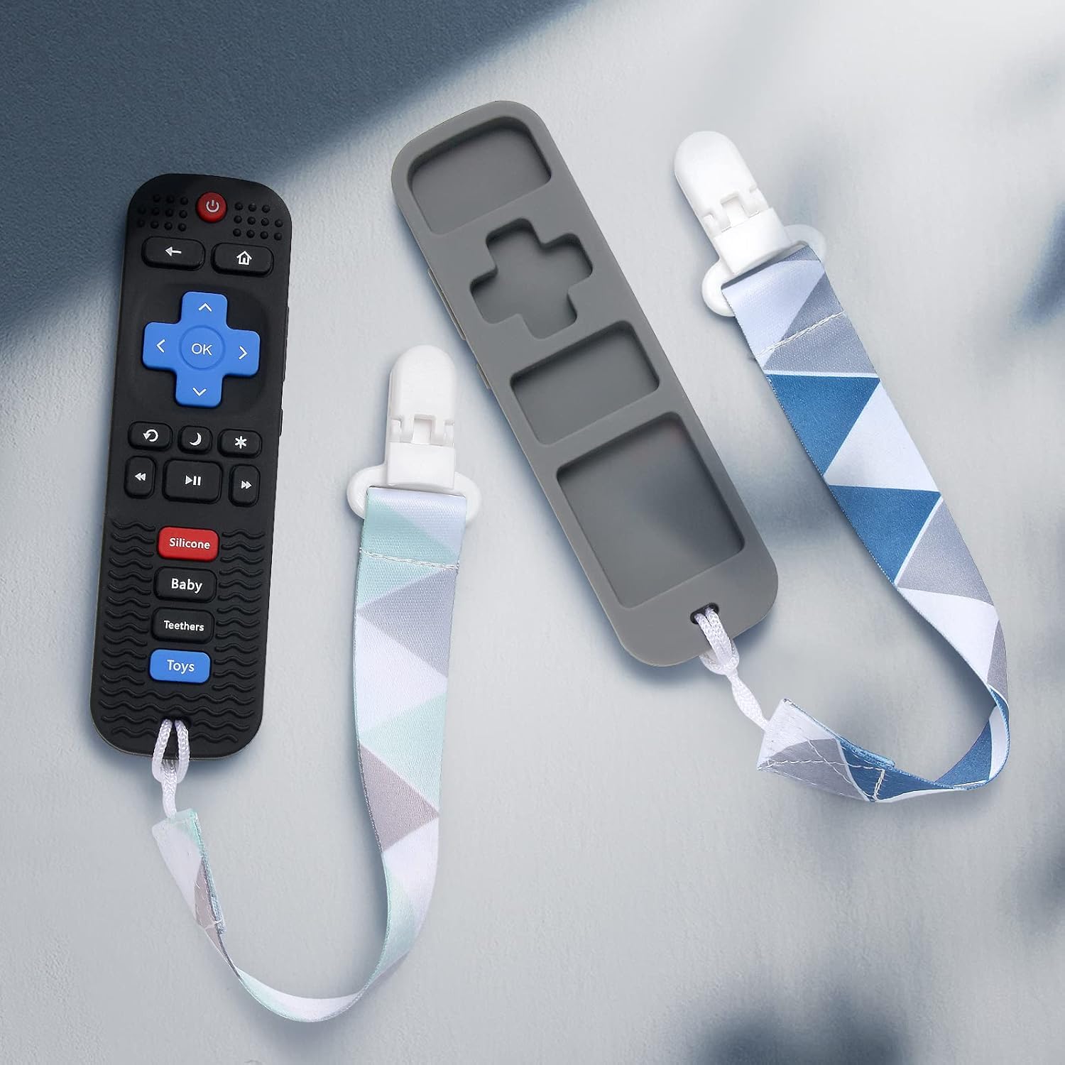 2 Pack Silicone Baby Teething Toys, Remote Control Shape Teething Toys for Babies 6-12 Months