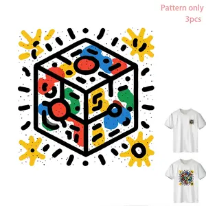 Colorful Geometric Pattern Heat Transfer Vinyl for T-Shirts, Creative Design, Fashionable DIY Clothing Iron-On Decals, Apparel Accessories, Pattern Only