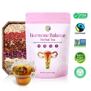 Hormone Balance Tea with 8 Organic Herbal Ingredients - Support Women's Overall Reproductive Health (PCOS, PMS, Menstrual Cycle) Ginseng Beverage