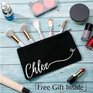 Personalized Makeup Bag (Black) | Custom Cosmetic Bag | Gifts for Her | Custom Name Makeup Bag | Custom Travel Bag |