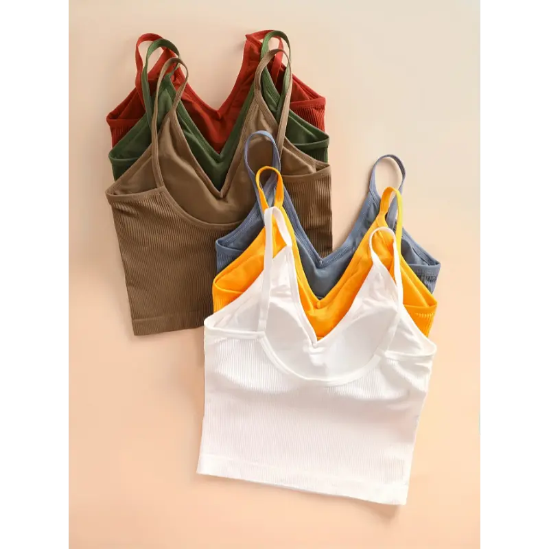 6-Pack Stretchy Sleeveless Crop Tops - Ribbed Tank Tops for Women, Assorted Colors, Casual Style, Comfort Fit, Multicolor Short Fabric Knit Womenswear Basic Minimalist