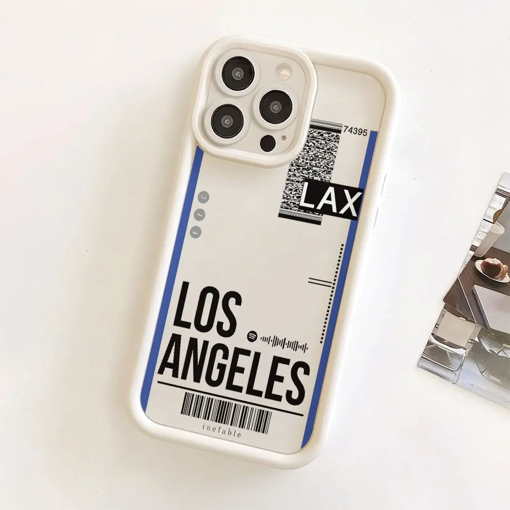 Airplane Ticket Design Phone Case Accessories for iPhone 16/15/14/13/12/11 Pro-Plus-Pro Max - Stylish Los Angeles-Inspired, Shockproof Durable TPU Protector