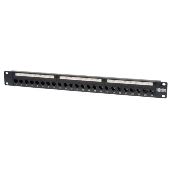 Tripp Lite TRL-N054-024 24-Port Cat5e Feed Through Patch Panel, 19-in Rack Mount, RJ45 Female Jacks, Detachable Cable Management Bar, Patch Panels