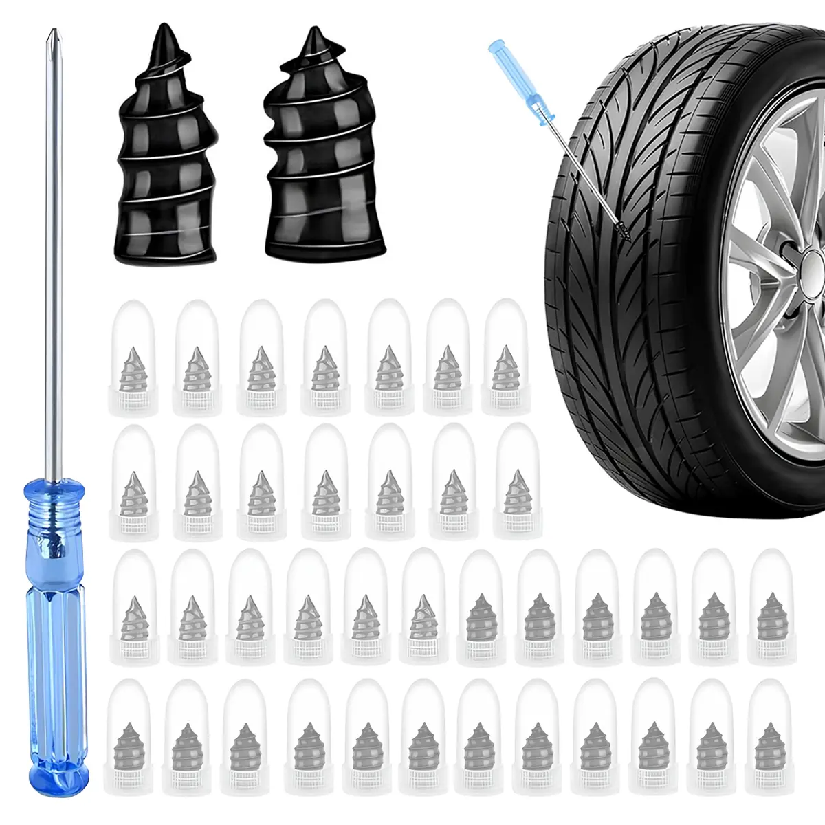 CENPIN 60pcs/set Tire Emergency Kit with 2 Sizes of Rubber Nails - Durable Self-Service Vacuum Repair Tool, Easy Setup for Fast Puncture Fix on Cars, Tractors