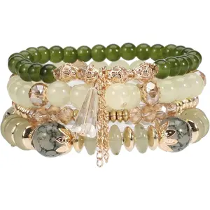 Bohemia Multilayer Stackable Beaded Bracelets Set Colorful Crystal Stone Gold Beaded Stretch Bracelets Hawaii Charm Bracelet for Women Men Summer Beach Boho Vacation Jewelry Gifts
