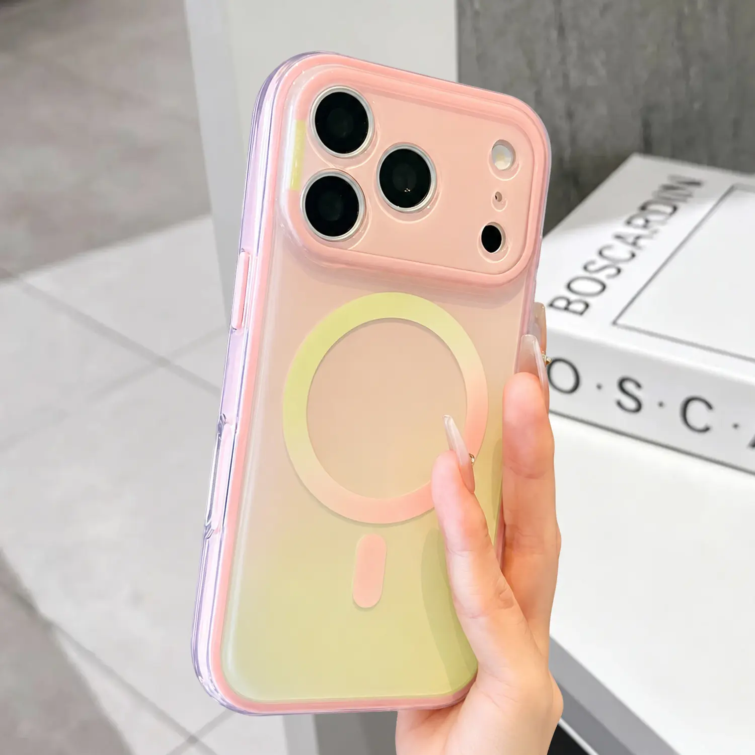 Cute Gradient Magnetic Phone Case for iPhone 17 16 15 14 Pro Max, Dual Tone Aesthetic Protective Cover with MagSafe Compatibility, Shockproof Slim Case