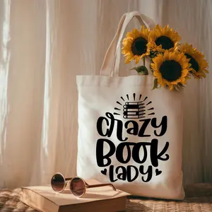 Crazy Book Lady Tote Bag Funny Cotton Canvas Library Bag for Readers