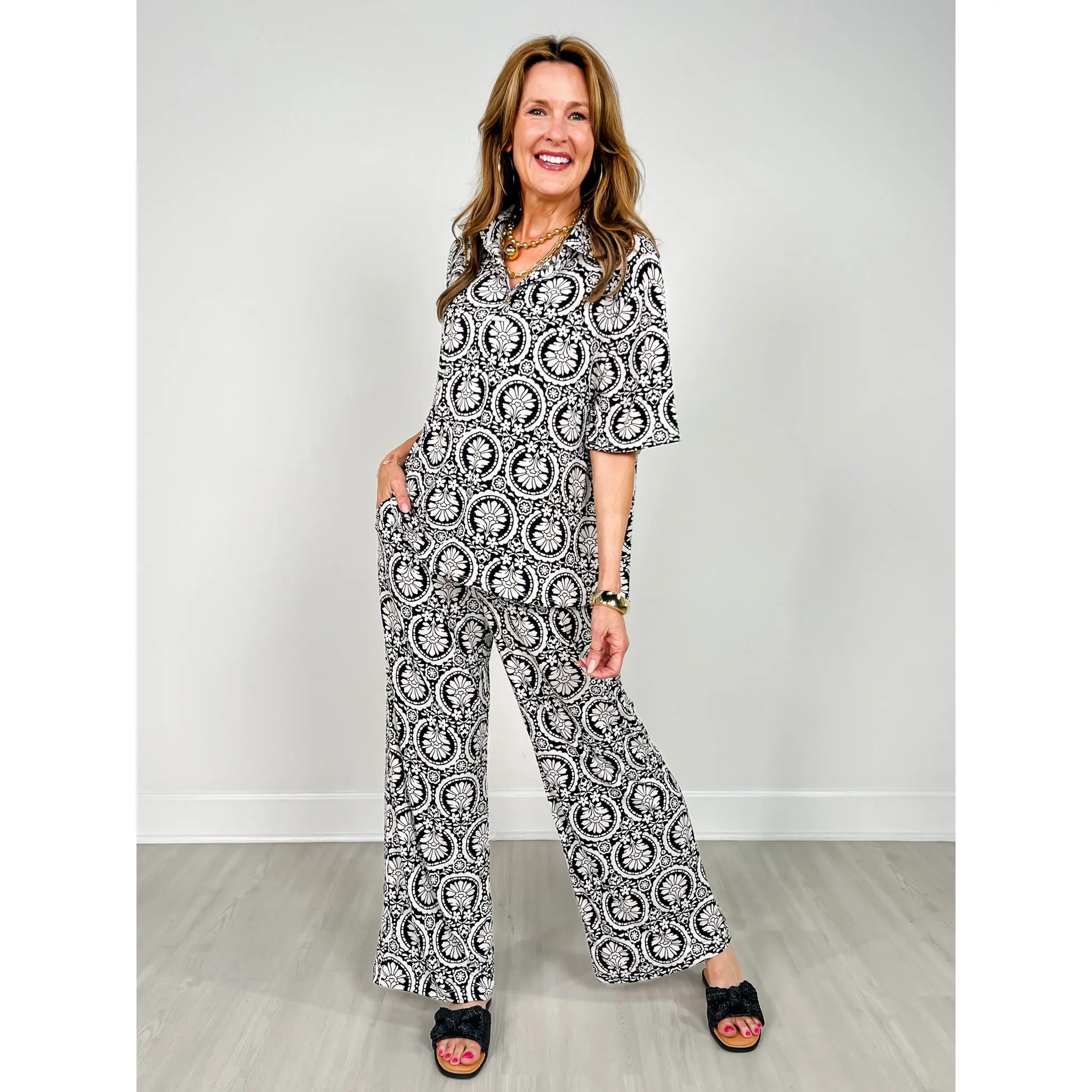 Ocean Tide Short Sleeve Top with Matching Bottoms Set