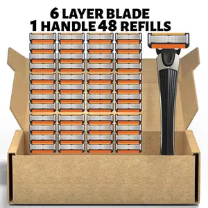 Men's Razor Blade Replacement, 48pcs Razor Blade & 1 Count Handle, Razors Set, Sharp Handheld Razor Blade, Stainless Blades, Men's Care Product for Daily Use