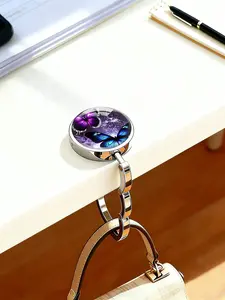 Butterfly Pattern Table Purse Hook with Glass Cabochons, Foldable Portable Handbag Hanger Bag Rack