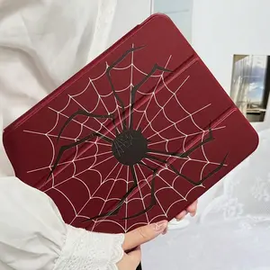 Black Spider Grid Ultra-Thin iPad Case with Built-in Pen Slot & Auto Sleep/Wake Function | Lightweight Durable Adjustable Stand Cover for iPad 10th/11th Gen, A16, 10.2-inch, Pro, Air & Galaxy Tab S9 FE+ Series | Unisex Back-to-School & Holiday Gift