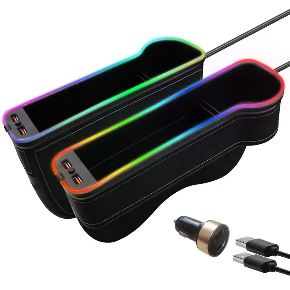 Car Interior Lighting, 2 Counts Car Seat-Gap Filler Organizer with 2 USB Fast Charger, Car Console Side Organizer with Colorful RGB Ambient Lamp, Interior Car Lights, Car Atmosphere Lights, Car Decorative Light, Car Interior Accessories