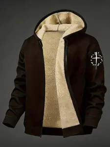 Men's Multi-Color Fleece-Lined Zipper Hoodie - Hooded Design & Religious Print, Comfort Warm Jacket
