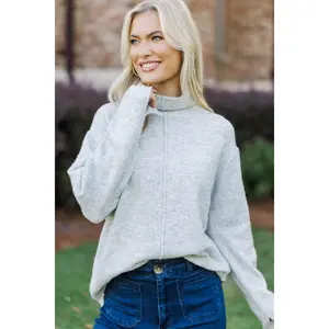 Hear It All Gray Mock Neck Sweater