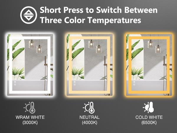 LED Bathroom Vanity Mirror for Wall with Anti-Fog, Dimmable Rectangle Mirrors, Front Light and Backlit, Memory Function, Tempered Glass, Shatter-Proof