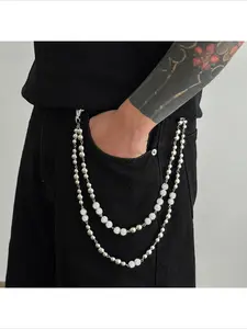 2026 Trending Sparkly Silver Pants Chain | Double Layer Rhinestone Beaded Jeans Chain | Y2K Streetwear Wallet Chain for Festival, Concert & Casual Looks | Unisex Fashion Trouser Accessory Adjustable Waist Chain