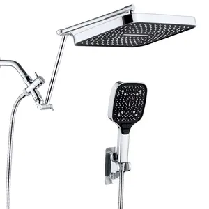 12 - inch (about 30 cm) rainfall showerhead with flexible height/angle adjustment, upgraded extended arm, with 3 - setting mode spray handheld showerhead