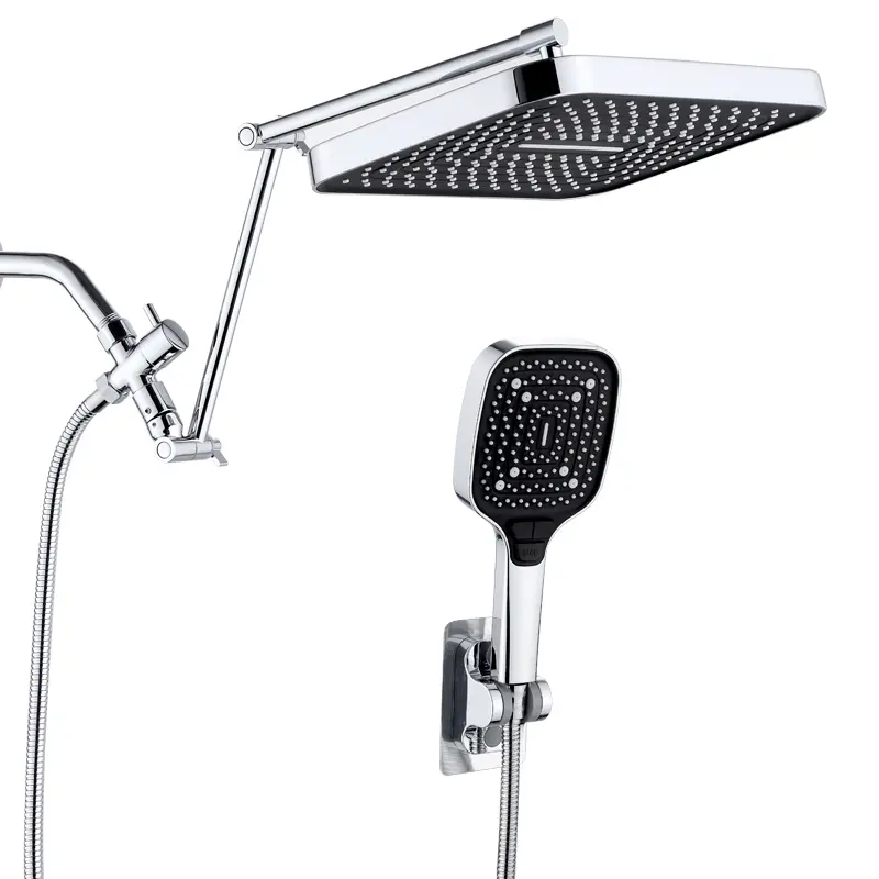 12 - inch (about 30 cm) rainfall showerhead with flexible height/angle adjustment, upgraded extended arm, with 3 - setting mode spray handheld showerhead