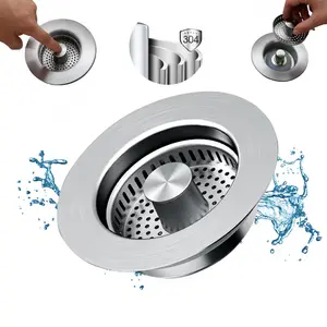 Kitchen Sink Drain Strainer 3 in 1 304 Stainless Steel Pop-UpSink Stopper with Filter Basket, Anti-Clogging Function,Tool-Free Installation