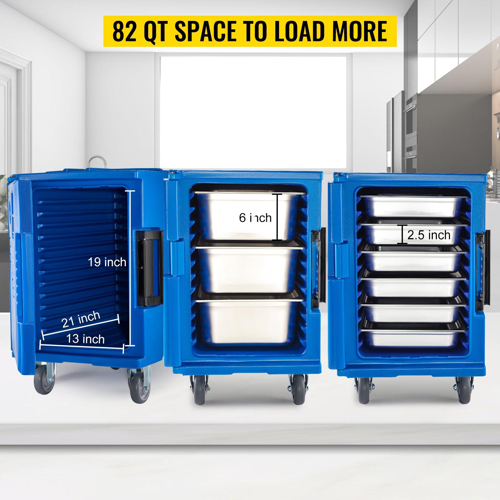 Insulated Food Pan Carrier 82 Qt Hot Box for Catering, LLDPE Food Box Carrier with One-Piece Buckle, Front-Loading Food Warmer with Handles, End Loader with Wheels for Restaurant, Canteen, Cafeteria, Buffet Service, Durable Blue