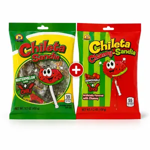 Chileta Sandia & Chamoy Sandia Lollipops Bundle 20ct | Watermelon Chili Sweet & Spicy Mexican Candy Mix Pack
