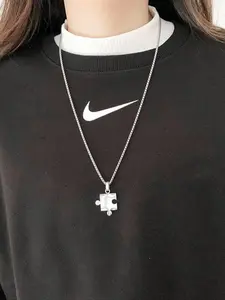 Titanium Steel Puzzle Couple Necklace, Unique Hip-Hop Minimalist Design, Perfect for Daily Wear, Vacation, Dates, Elegant Gift Idea