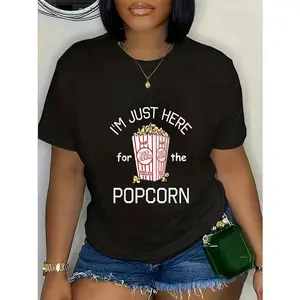 Fashion Tshirt I'm Just Here For The Popcorn Movie Theater Popcorn T-Shirt Top Womenswear Streetwear Summer Casual Crewneck Shortsleeve shirts women vintage graphic tees