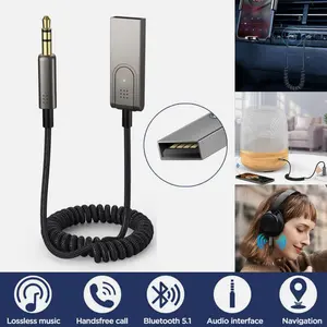 Aux to Bluetooth 5.1 Adapter 3.5mm Receiver with Microphone for Car Audio Upgrade Fast Stable Connections Hands-Free Calls