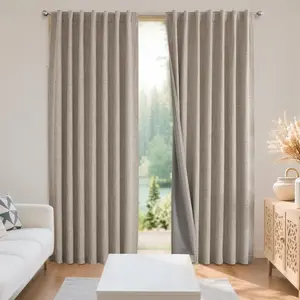 Blackout Curtains for Bedroom - Natural Linen Curtains 84 inch Long, Thermal Insulated 100% Blackout 2 Panels Light Blocking Drapes, Rod Pocket & Back Tabs, Darkening Privacy for Living Room