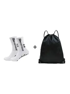 Professional Football Socks & Drawstring Bag, 1 Set Wear Resistant Cycling & Running Hiking Socks, Outdoor Waterproof Drawstring Ball Bag