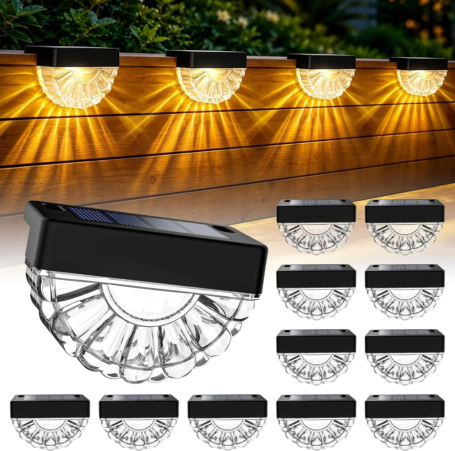 SOLPEX Solar Deck Lights Outdoor, Solar Step Lights Outdoor Waterproof Led Dusk to Dawn Stair Light for Outside Patio, Garden, Pool, Railing, Fence, Yard, Balcony and Porch