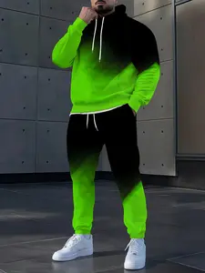 Men's Plus Size Casual Hoodie Set, Ethnic Pattern Print Sweatshirt & Jogger Pants, Sporty Long Sleeve for Fall Winter Outdoor Activities, Athletic Activewear Tracksuits, Streetwear Tracksuit Set, Sweatsuits Set