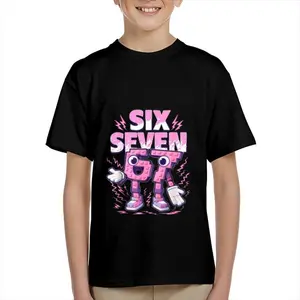 Kid's T-shirt Funny SIX SEVEN 67 gesture robot number character mecha  lightning fun 100% cotton pattern T-shirt for boys and girls  toddler cartoon T-shirt, teen boy clothing gift  G-94