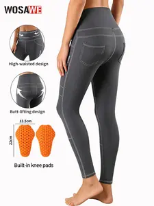 WOSAWE Women's Motorcycle Yoga Leggings with Removable Knee Pads Butt Lifting Cargo Pants Yoga fabric, light, smooth, no constraint, suitable for riding and daily use