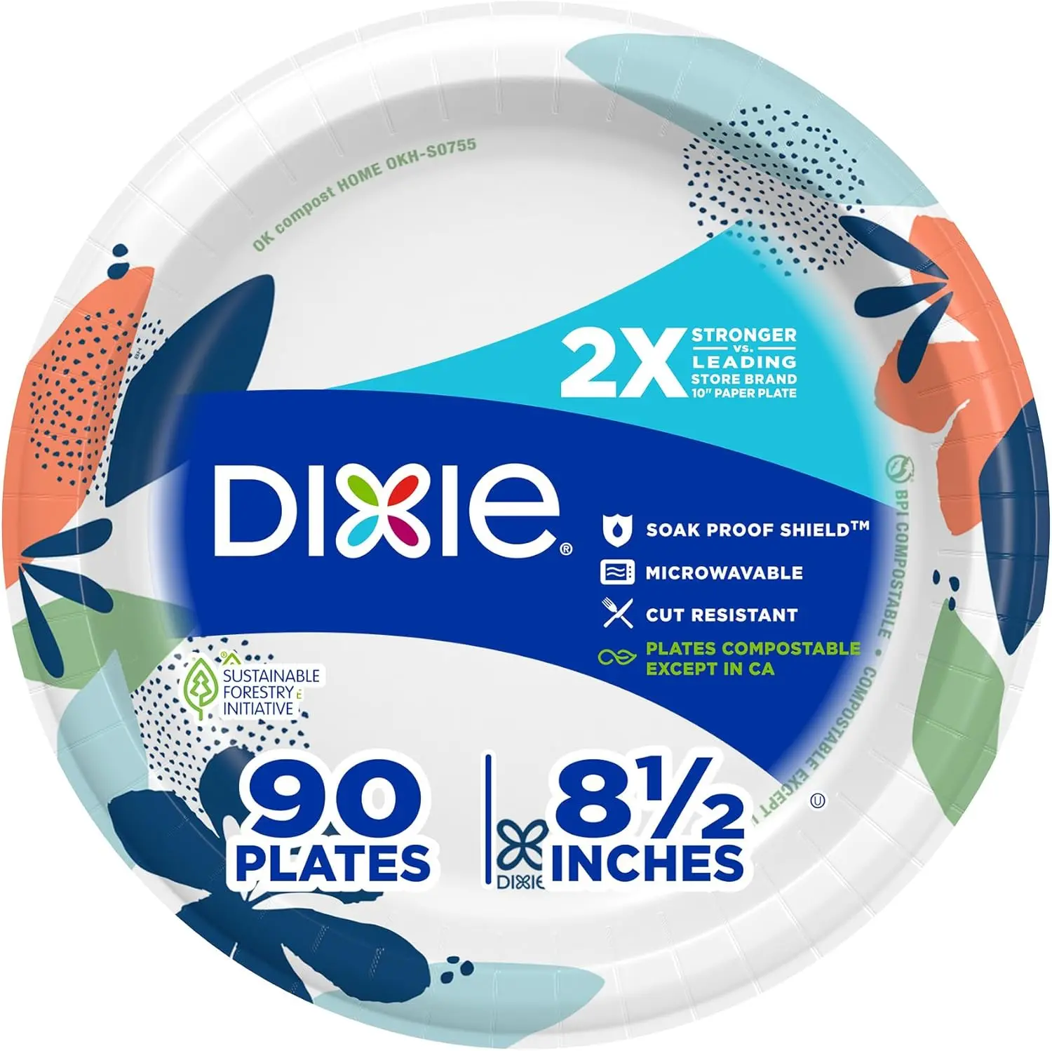 Paper Plates, 8.5 Inch, 90 Count, 2X Stronger*, Microwave-Safe, Soak-Proof, Cut Resistant, Disposable Plates For Everyday Breakfast, Lunch, & Dinner Meals