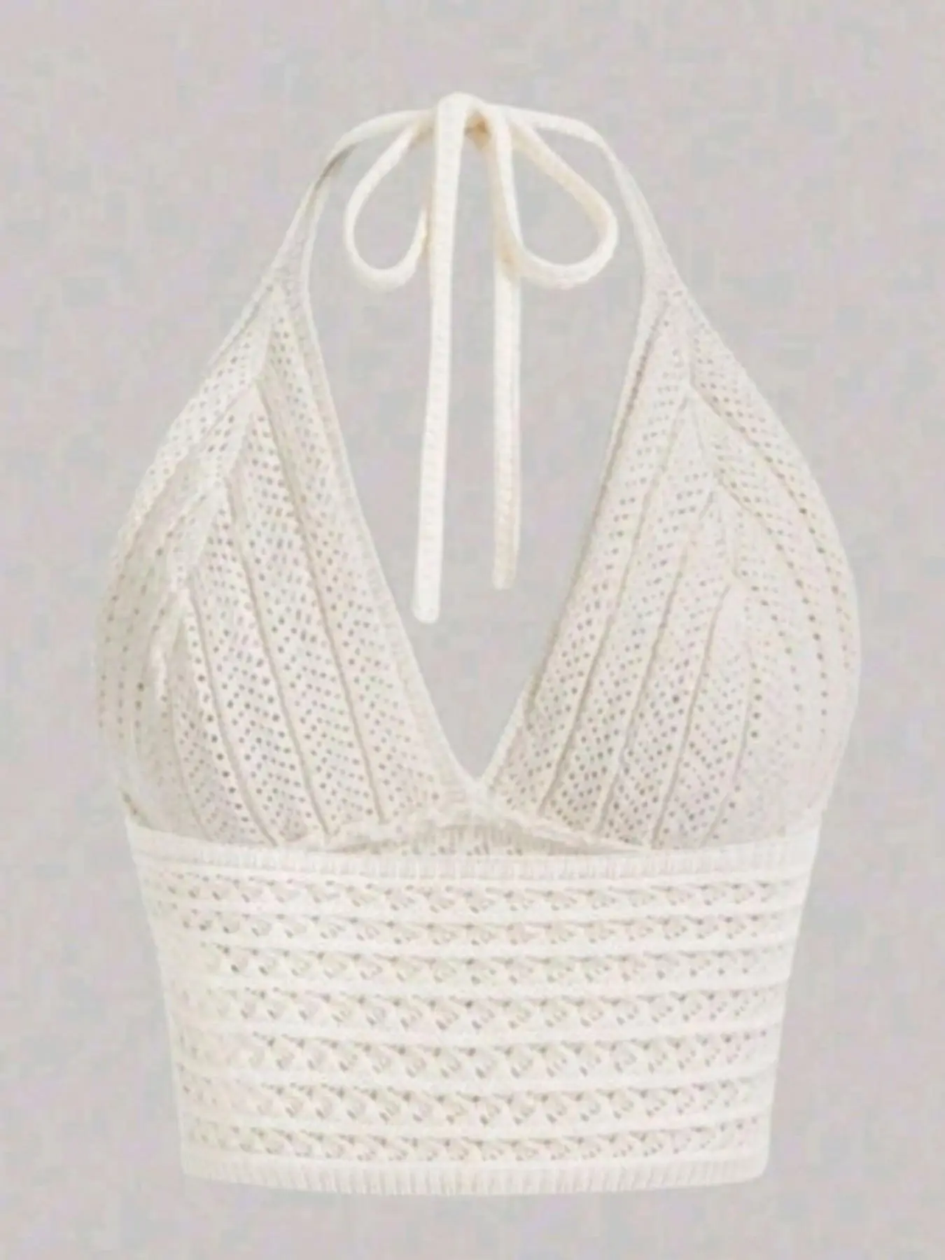 Women's Lace Backless Crochet Knitted Short Sleeve Top, Y2K Style Slim Fit V-Neck Self-Tie Binding Knit Tank, Cami Top Drawstring, Trendy Summer Fashion, Camisole Tank Tops