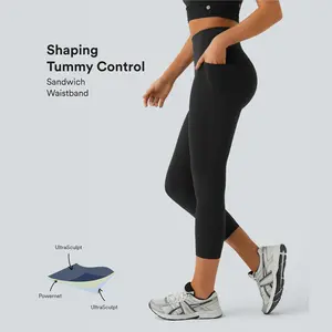 Halara UltraSculpt High-Waisted Tummy Control Pocket Sports Training Capri Leggings