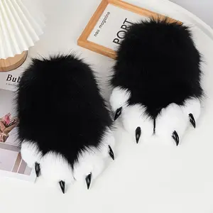 Realistic Animal Paw Gloves - Cosplay Cat, Fox, Dog Gloves with Black & White Claws - Soft Plush Costume Accessories for Halloween, Christmas, Anime Conventions - No Power Needed Roleplay Gloves for Themed Parties & Photo Shoots  FURRY  Item size28CM*18CM