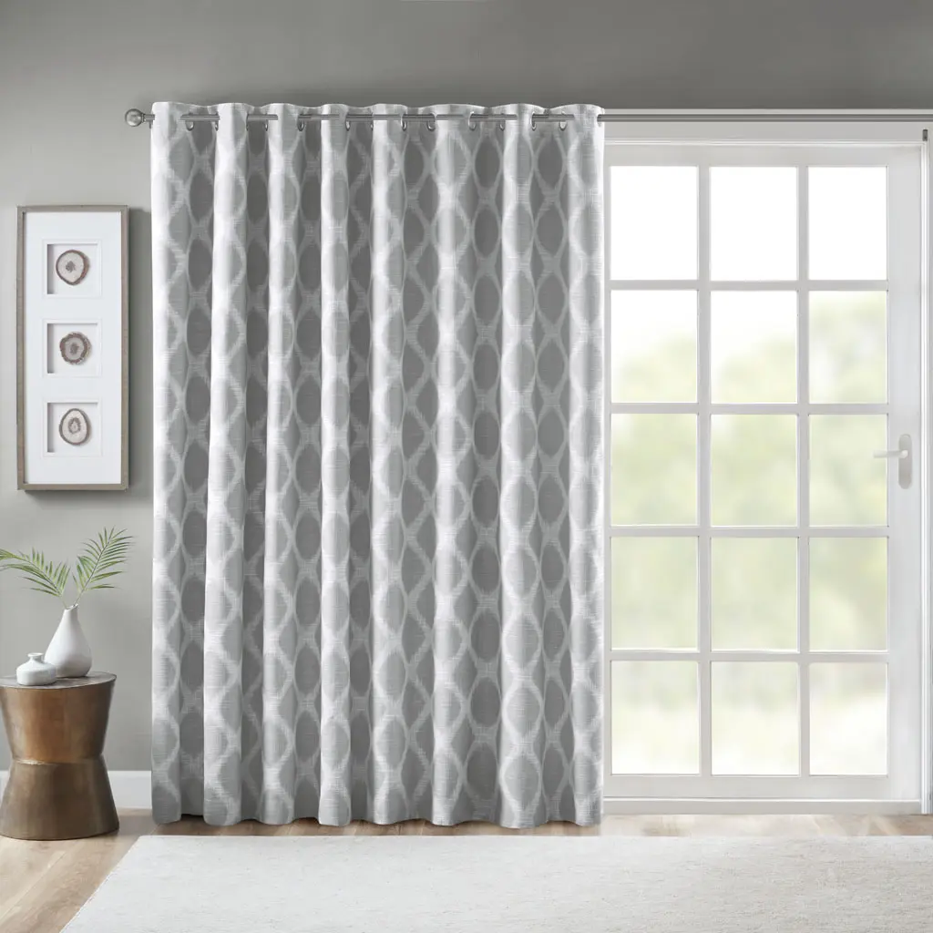 Single Panel Outdoor Curtain with Ikat Print, Blackout and Waterproof, Grommet Top, 52"W x 84"L, Privacy Drape for Patio, Porch, Balcony