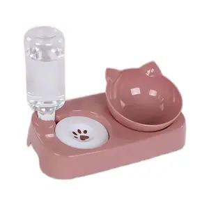 PetFusion 2-in-1 Cat Food & Water Bowl with Water Bottle Dispenser Pink Pet Feeding Basin for Cats & Small Dogs
