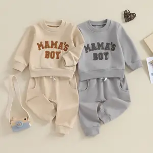 Toddler Baby Boy Fall Winter Outfits Mamas Boy Sweatsuit Letter Embroidery Sweatshirt And Pants Set 2 Piece Clothing