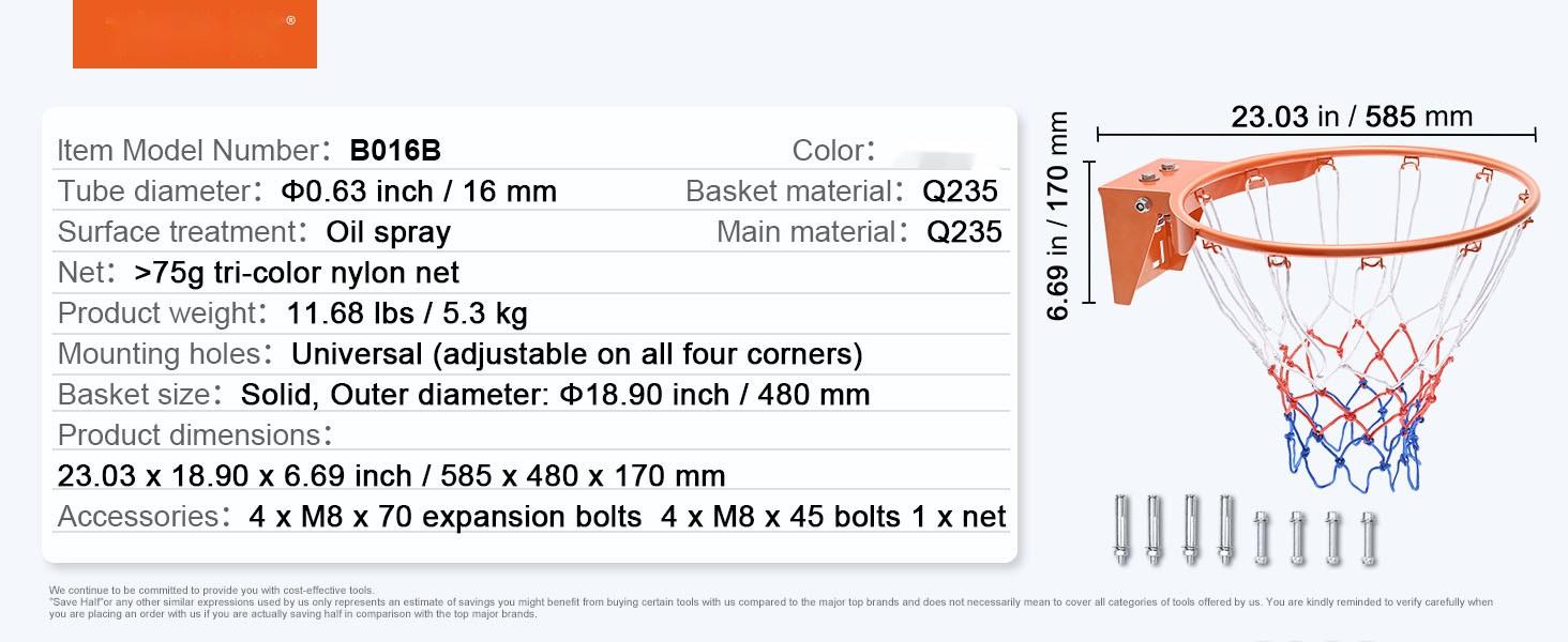 18-Inch Indoor Outdoor Basketball Rim Replacement Kit: Heavy Duty Q235 Steel Flex Rim With Net, Wall Or Door Mounted Hoop, Standard Hanging Basketball Hoop For Kids And Adults, Durable Outdoor Indoor Rim Construction