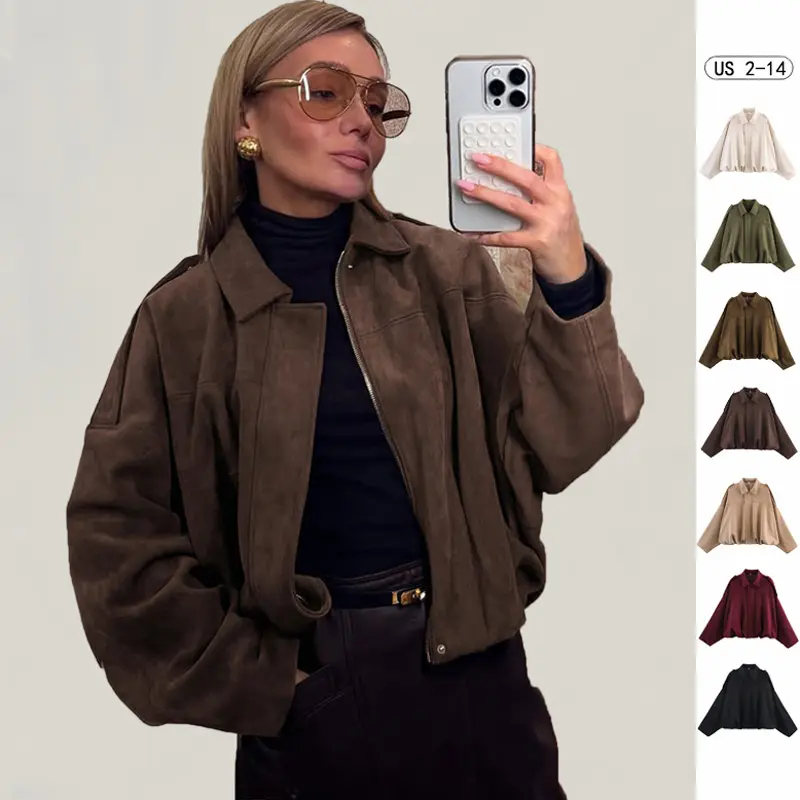Women's Casual Army Green Jacket with Lapel Design Batwing Sleeves Button Front Lightweight Fashionable for Spring Autumn Winter All Match Tops Coats Womenswear Outerwear Fitted Basic Collared Minimalist length sleeve Dark Brown