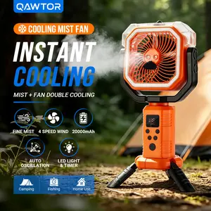 Qawtor 2026 New Upgraded  Portable Camping Misting Fan with LED Light, Rechargeable Outdoor Mist Fan, Cooling Spray Function, Tripod & Hanging Hook, Telescopic Stand, Digital Display, Multi-Speed Battery Powered Fan summerwins