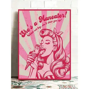 Chic  Canvas Art Poster - Modern Beauty With Microphone Design, Perfect For Living Room, Bedroom, Home Office Decor & Gifts Birthday Graduation