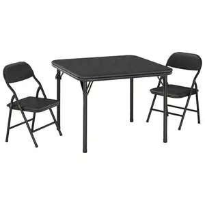 Garvee Kids Folding Table And Chairs Set 3-Piece Square Activity Desk With PU Cushioned Seats And Durable Metal Frame For Dining Crafts Learning