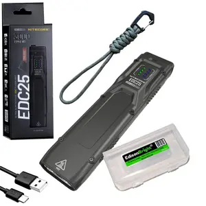Nitecore EDC25 3000 Lumen Flat EDC Flashlight, USB-C Rechargeable Dual Beam Slim Compact Powerful Duty Light w/EdisonBright Accessory case Bundle