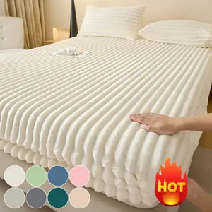 Luxury Faux Rabbit Fur Striped Fitted Sheet , Warm Solid Color Bedding Sheet, 1pc Premium Mattress Cover or 2pcs Pillowcases, All-Season Use, Soft Bedding Sheet, Perfect for Bedroom, Dorm, Sofa Décor & Christmas Gift