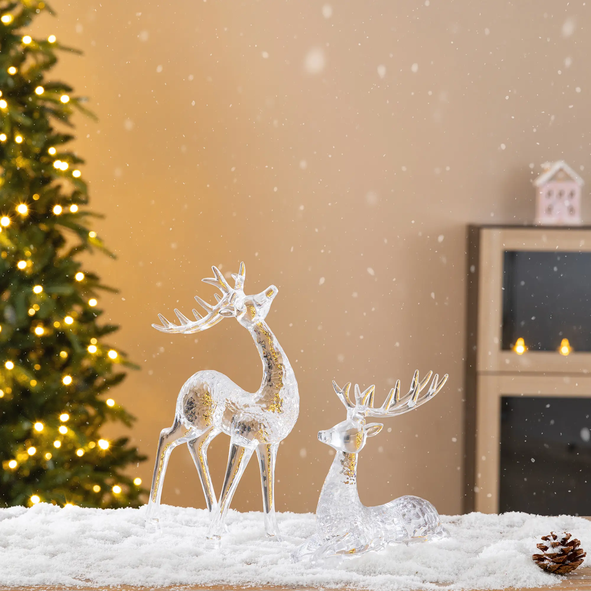 【Christmas in July】 Glitzhome Set of 2 Christmas Acrylic Reindeer Table Decor
