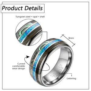 OIDEA 8MM Tungsten Carbide Ring - Shell-Inspired, Blue Stone, Colorful Metal Band for Men’s and Women’s Wedding Anniversaries, Tungsten Carbide Rings, Blue Stone Rings